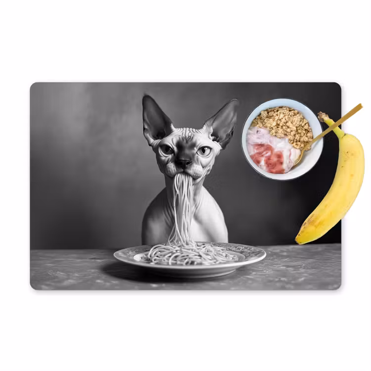Placemat - 6 stuks - Sphynx - Kat - Dieren - Humor - Spaghetti - Zwart Wit — 1