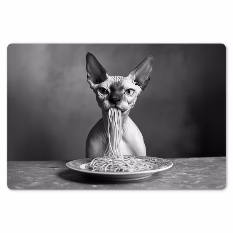 Placemat - 6 stuks - Sphynx - Kat - Dieren - Humor - Spaghetti - Zwart Wit — 7