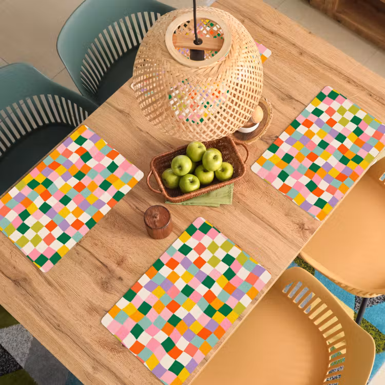 Placemat - 6 stuks - Vierkanten - Kleurrijk - Golvend — 6