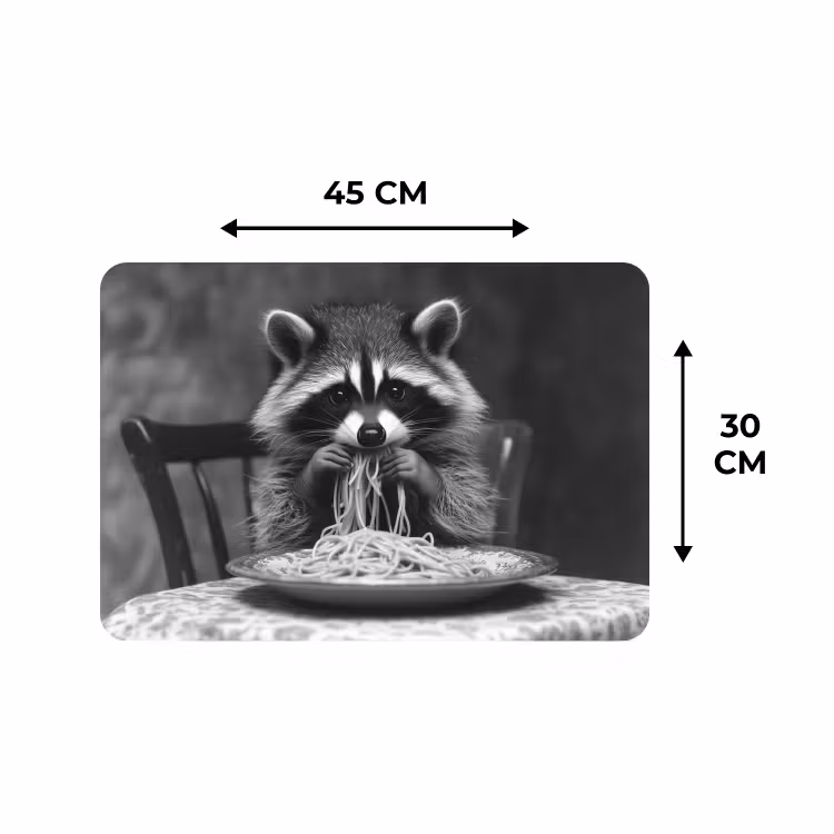 Placemat - 6 stuks - Wasbeer - Cute - Pasta - Tafelkleed - Zwart - Wit — 3