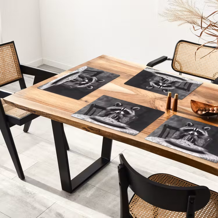Placemat - 6 stuks - Wasbeer - Cute - Pasta - Tafelkleed - Zwart - Wit — 5