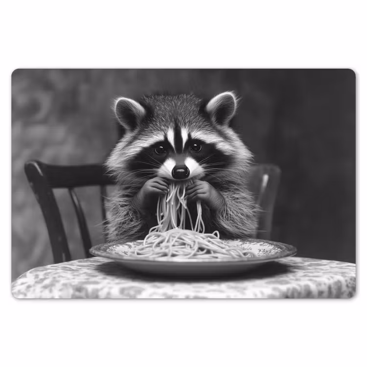 Placemat - 6 stuks - Wasbeer - Cute - Pasta - Tafelkleed - Zwart - Wit — 7