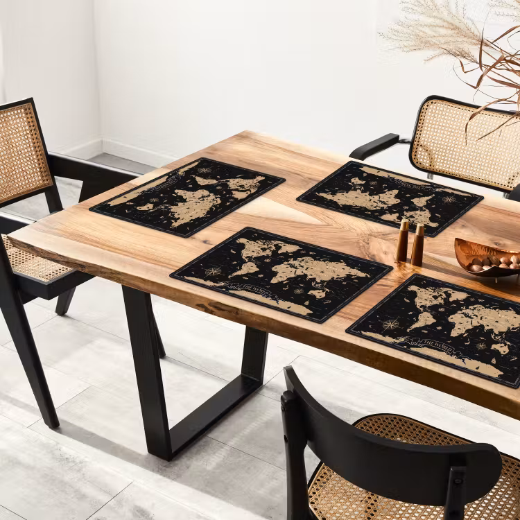 Placemat - 6 stuks - Wereldkaart - Beige - Zwart — 5