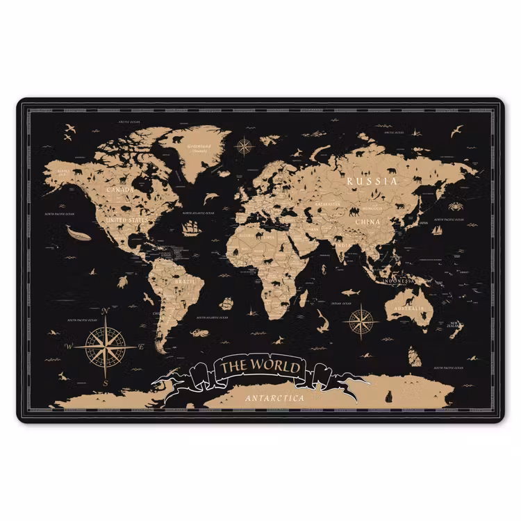 Placemat - 6 stuks - Wereldkaart - Beige - Zwart — 7