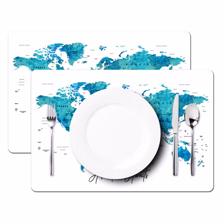 Placemat - 6 stuks - Wereldkaart - Blauw - Kleurrijk — 2