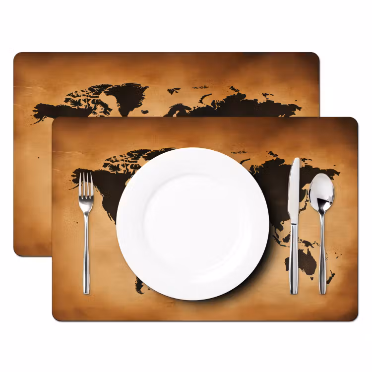 Placemat - 6 stuks - Wereldkaart - Bruin - Kaart — 2