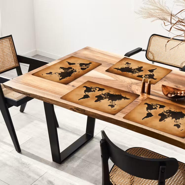 Placemat - 6 stuks - Wereldkaart - Bruin - Kaart — 5