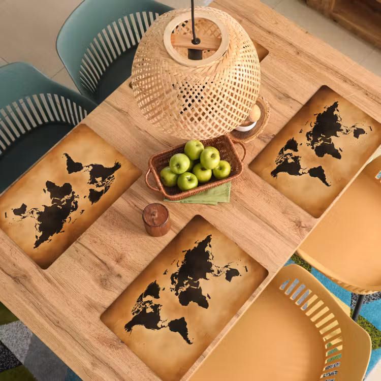 Placemat - 6 stuks - Wereldkaart - Bruin - Kaart — 6