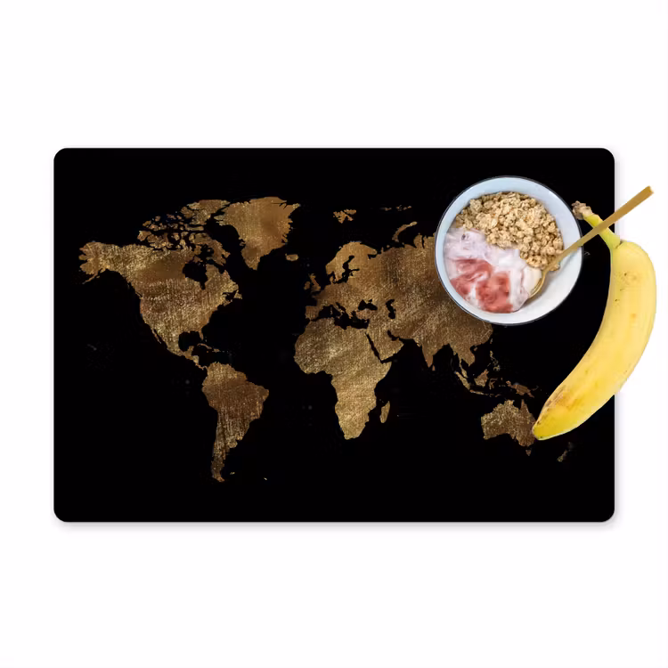Placemat - 6 stuks - Wereldkaart - Goud - Luxe - Aarde - Zwart — 1