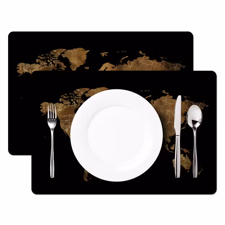 Placemat - 6 stuks - Wereldkaart - Goud - Luxe - Aarde - Zwart — 2