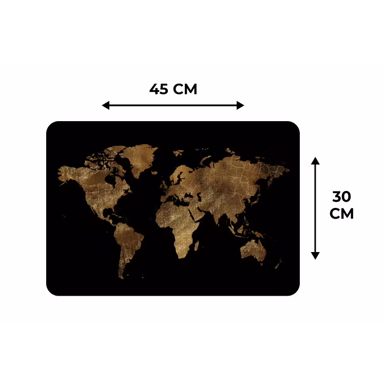 Placemat - 6 stuks - Wereldkaart - Goud - Luxe - Aarde - Zwart — 3