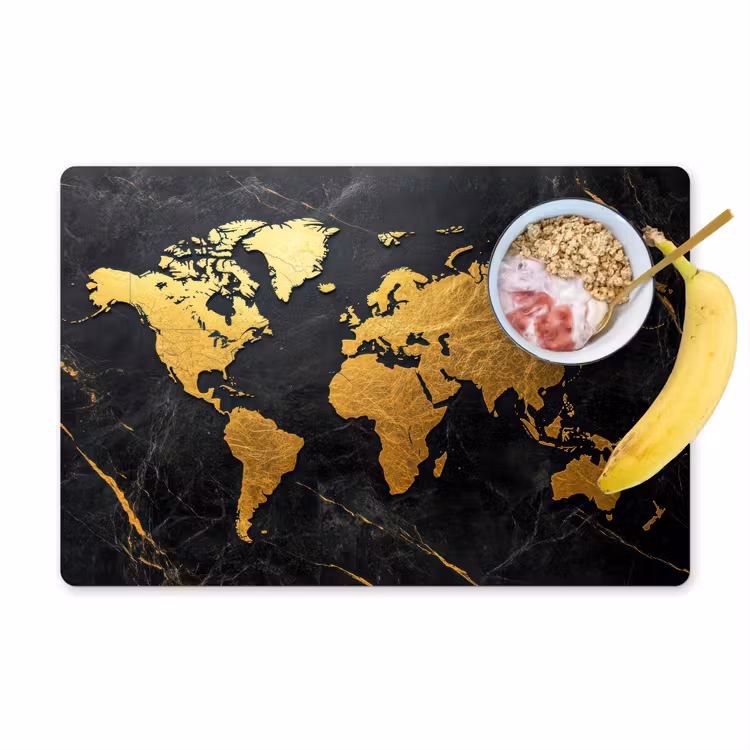 Placemat - 6 stuks - Wereldkaart - Goud - Marmer — 1