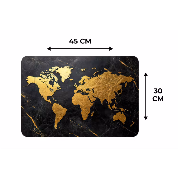 Placemat - 6 stuks - Wereldkaart - Goud - Marmer — 3