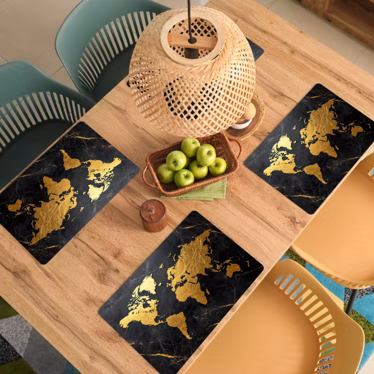Placemat - 6 stuks - Wereldkaart - Goud - Marmer — 6