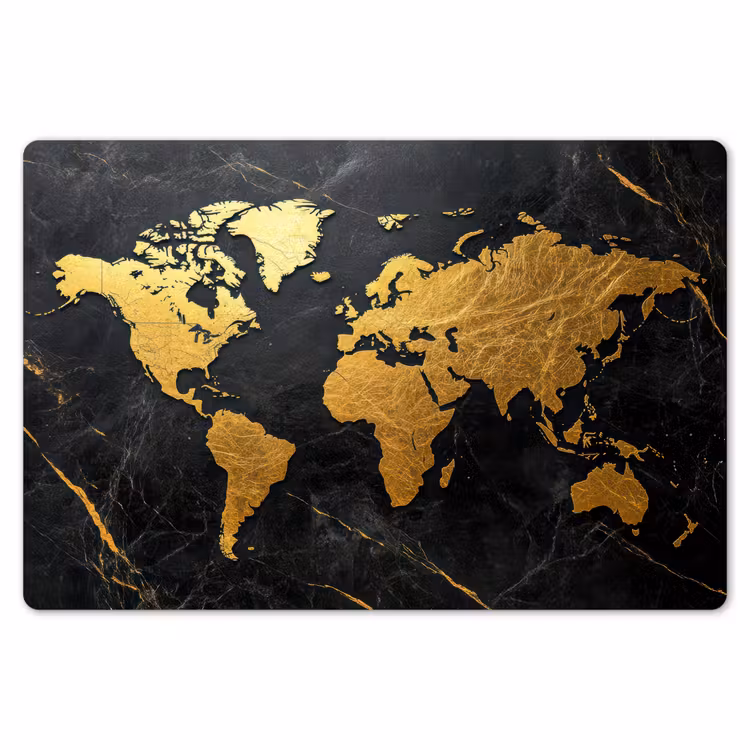 Placemat - 6 stuks - Wereldkaart - Goud - Marmer — 7