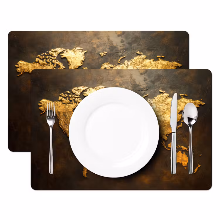 Placemat - 6 stuks - Wereldkaart - Goud - Roest — 2