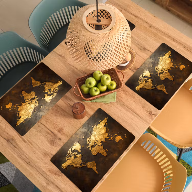 Placemat - 6 stuks - Wereldkaart - Goud - Roest — 6
