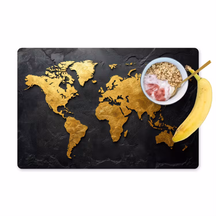 Placemat - 6 stuks - Wereldkaart - Goud - Steen — 1