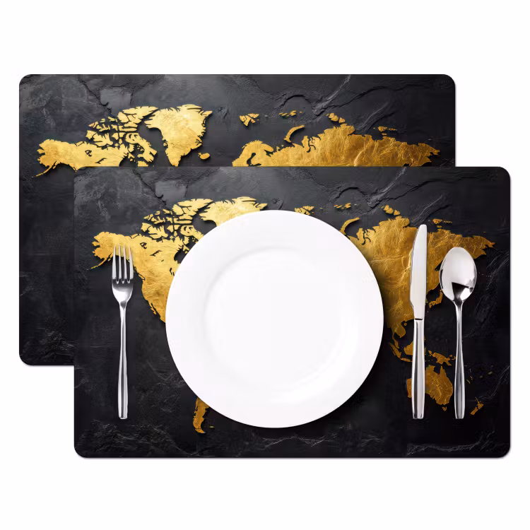 Placemat - 6 stuks - Wereldkaart - Goud - Steen — 2