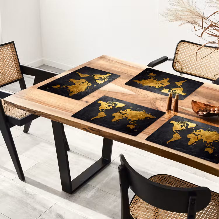 Placemat - 6 stuks - Wereldkaart - Goud - Steen — 5