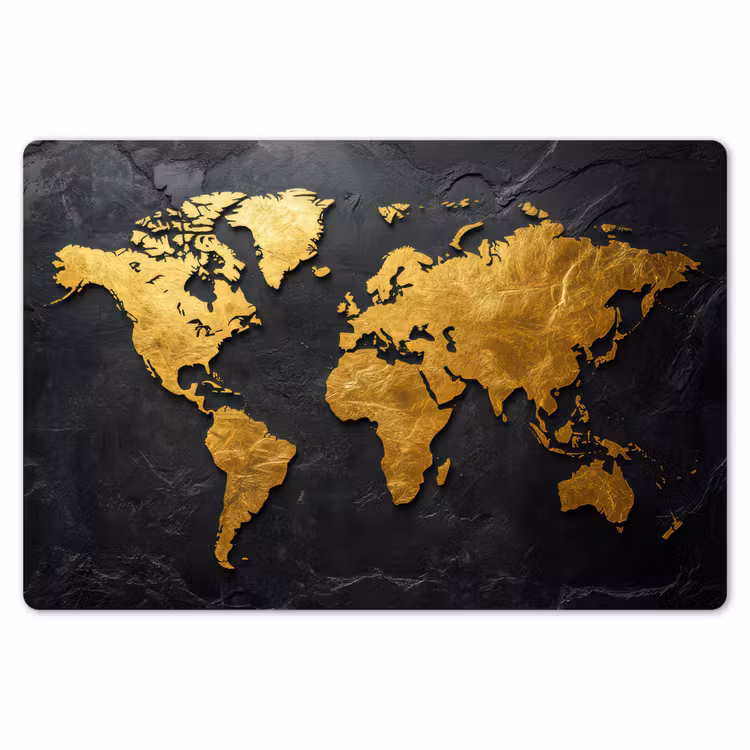 Placemat - 6 stuks - Wereldkaart - Goud - Steen — 7