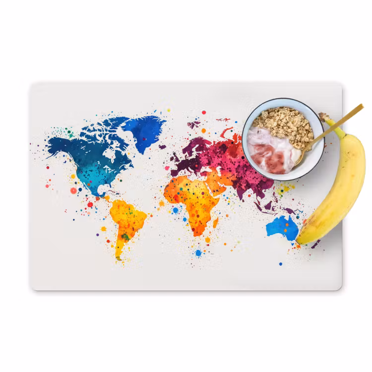 Placemat - 6 stuks - Wereldkaart - Graffiti - Kleurrijk — 1