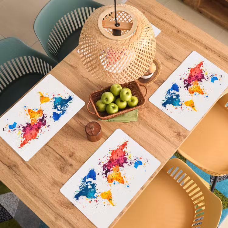 Placemat - 6 stuks - Wereldkaart - Graffiti - Kleurrijk — 6