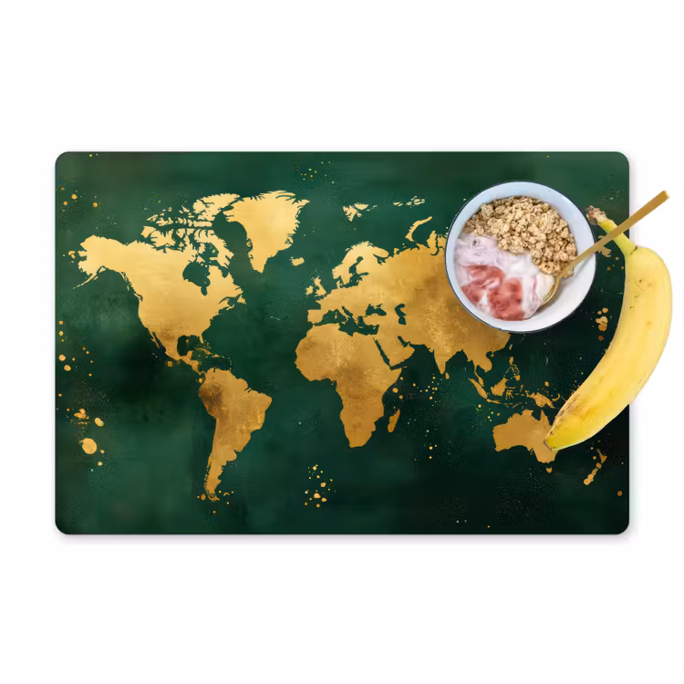 Placemat - 6 stuks - Wereldkaart - Groen - Goud — 1