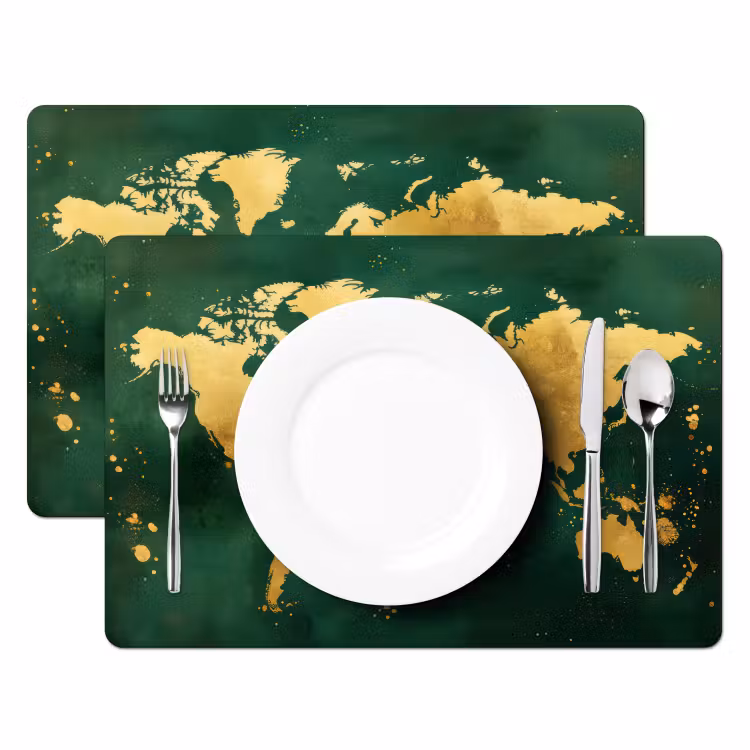Placemat - 6 stuks - Wereldkaart - Groen - Goud — 2
