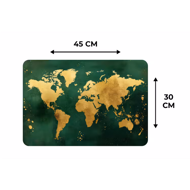 Placemat - 6 stuks - Wereldkaart - Groen - Goud — 3