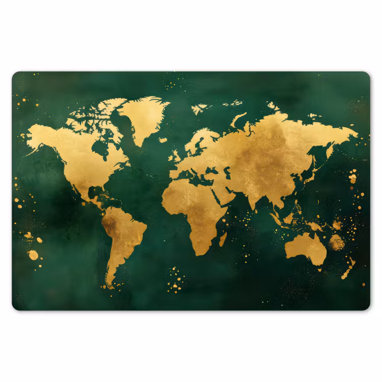 Placemat - 6 stuks - Wereldkaart - Groen - Goud — 7