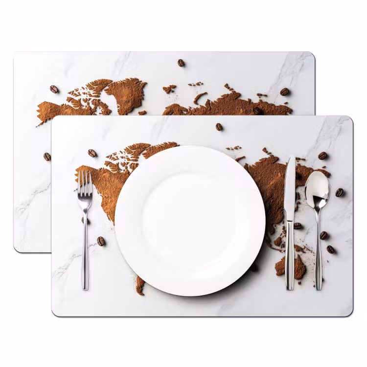 Placemat - 6 stuks - Wereldkaart - Koffie - Marmer — 2