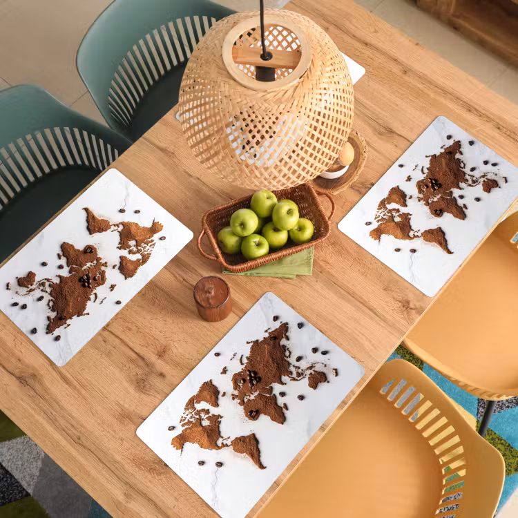 Placemat - 6 stuks - Wereldkaart - Koffie - Marmer — 6