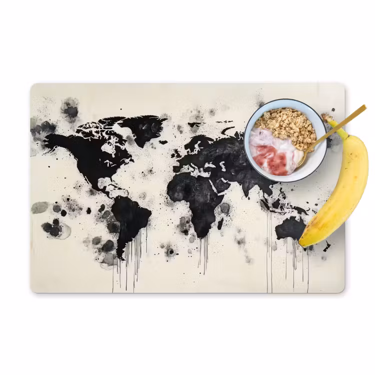 Placemat - 6 stuks - Wereldkaart - Zwart - Inkt — 1