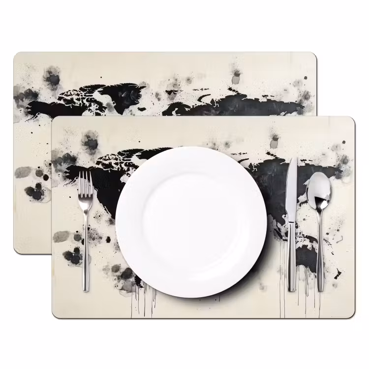 Placemat - 6 stuks - Wereldkaart - Zwart - Inkt — 2