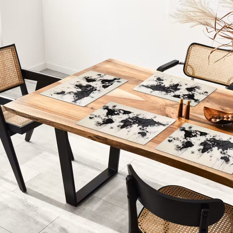 Placemat - 6 stuks - Wereldkaart - Zwart - Inkt — 5