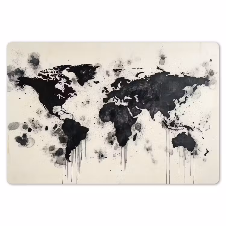 Placemat - 6 stuks - Wereldkaart - Zwart - Inkt — 7