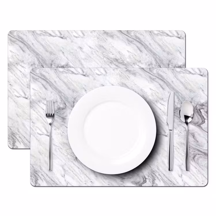 Placemat - 6 stuks - Wervelende - Grijsstructuur - Marmer - Wit — 2