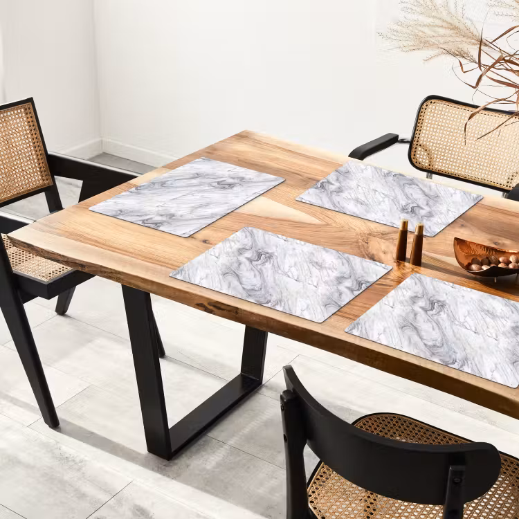 Placemat - 6 stuks - Wervelende - Grijsstructuur - Marmer - Wit — 5