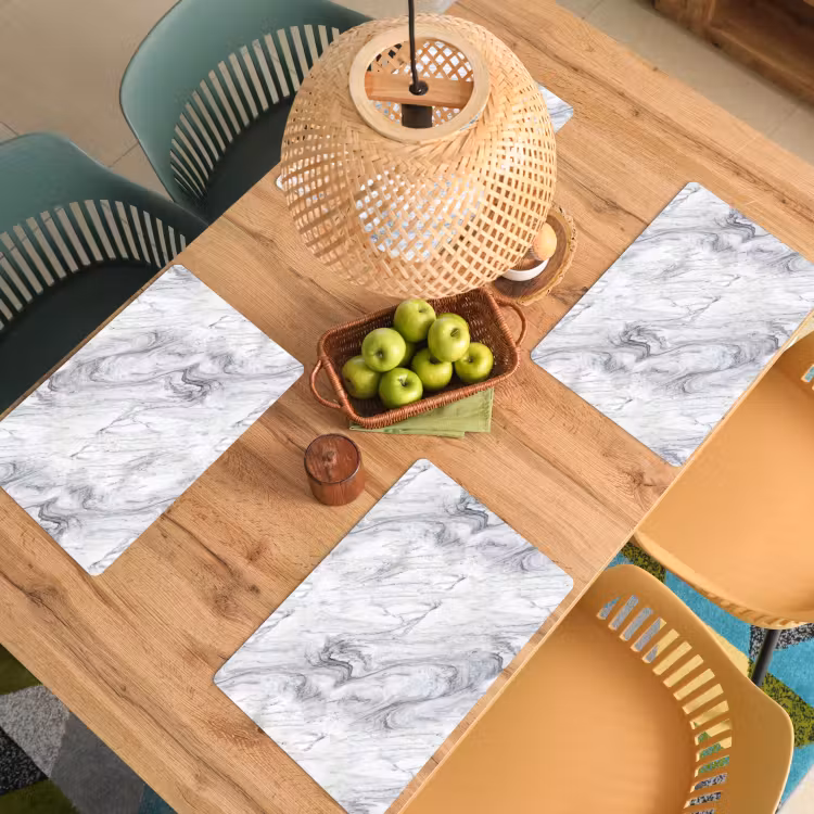 Placemat - 6 stuks - Wervelende - Grijsstructuur - Marmer - Wit — 6