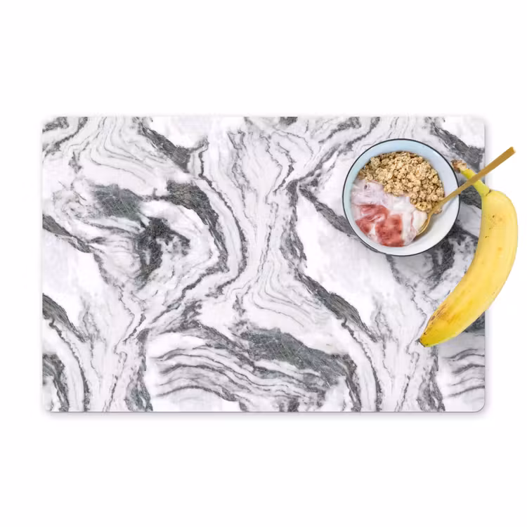 Placemat - 6 stuks - Wit - Marmer - Golvend - Grafiet — 1