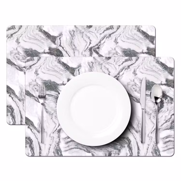 Placemat - 6 stuks - Wit - Marmer - Golvend - Grafiet — 2