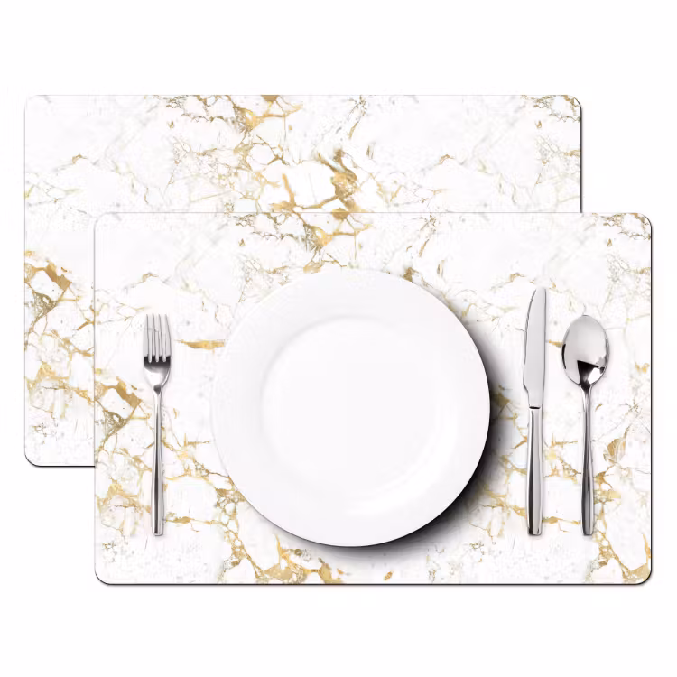 Placemat - 6 stuks - Wit - Marmer - Luxe - Goud — 2