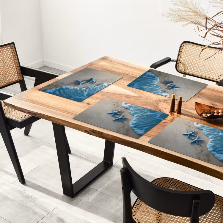 Placemat - 6 stuks - Zeesterren - Zand - Zee - Blauw — 5
