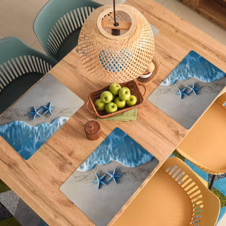 Placemat - 6 stuks - Zeesterren - Zand - Zee - Blauw — 6