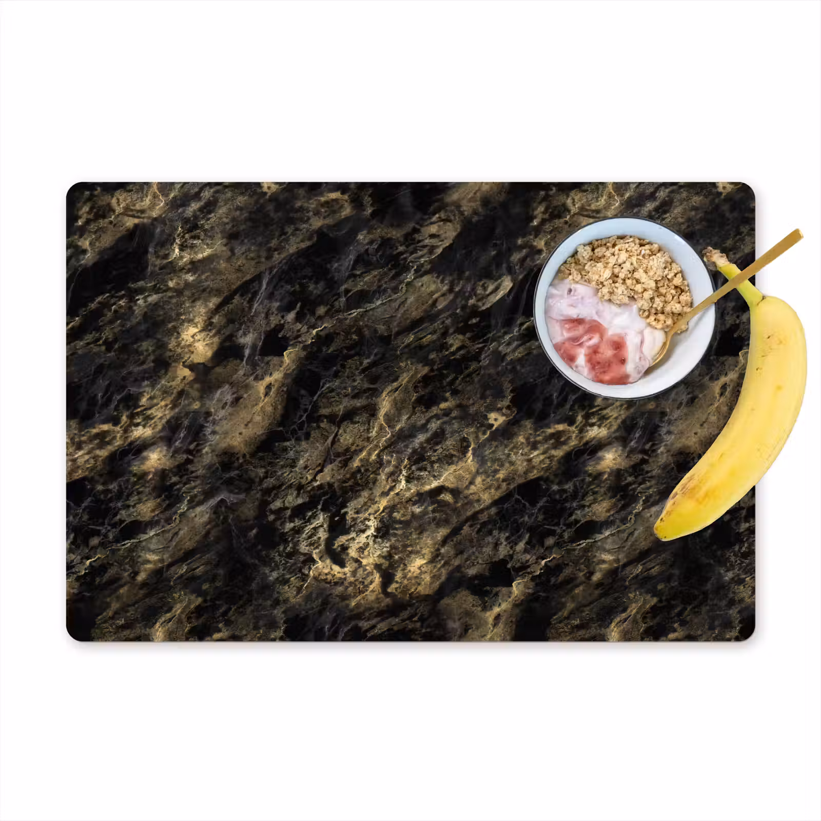 Placemat - 6 stuks - Marmer - Zwart - Goud — 1