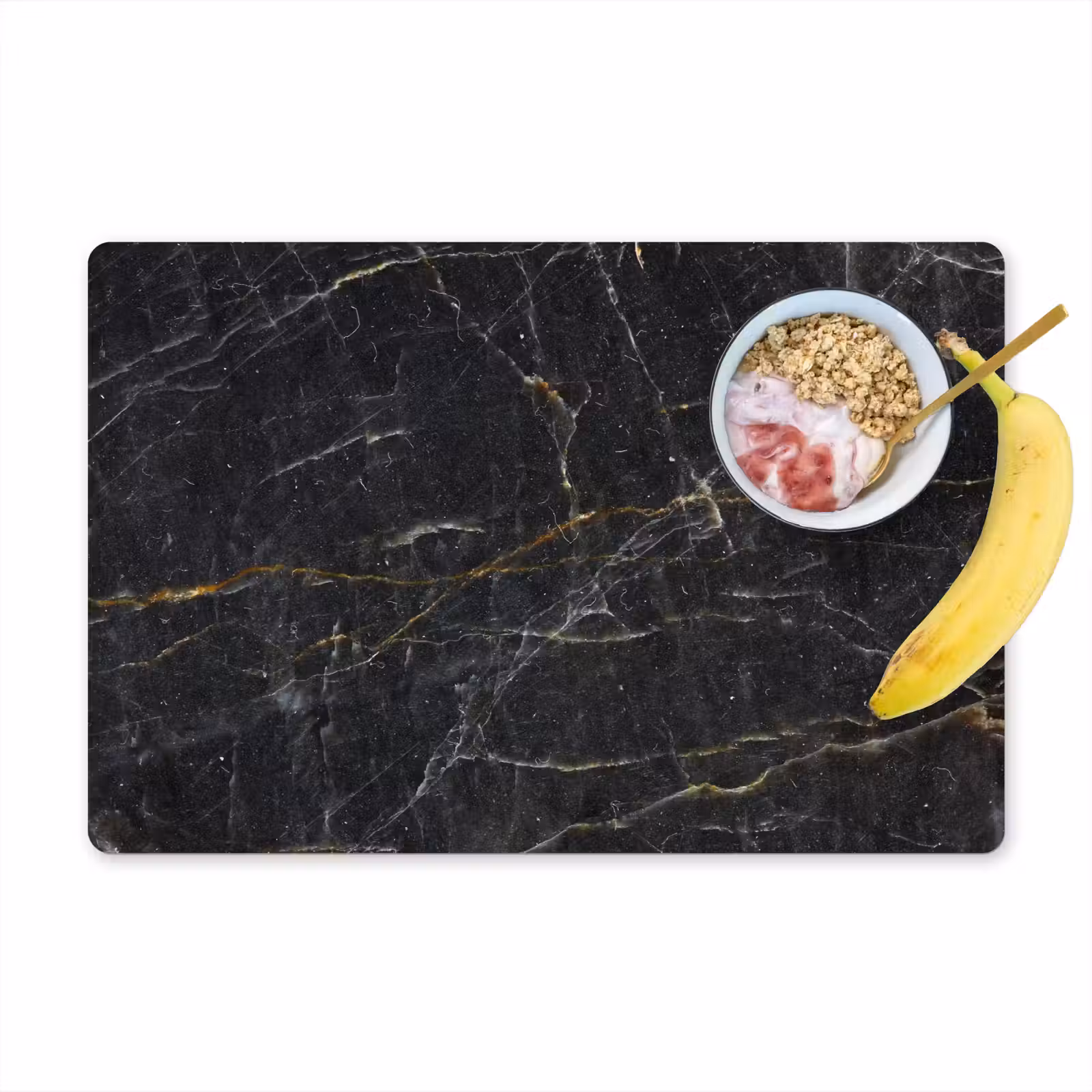 Placemat - 6 stuks - Marmer - Zwart - Goud - Grijs - Marmerstructuur — 1