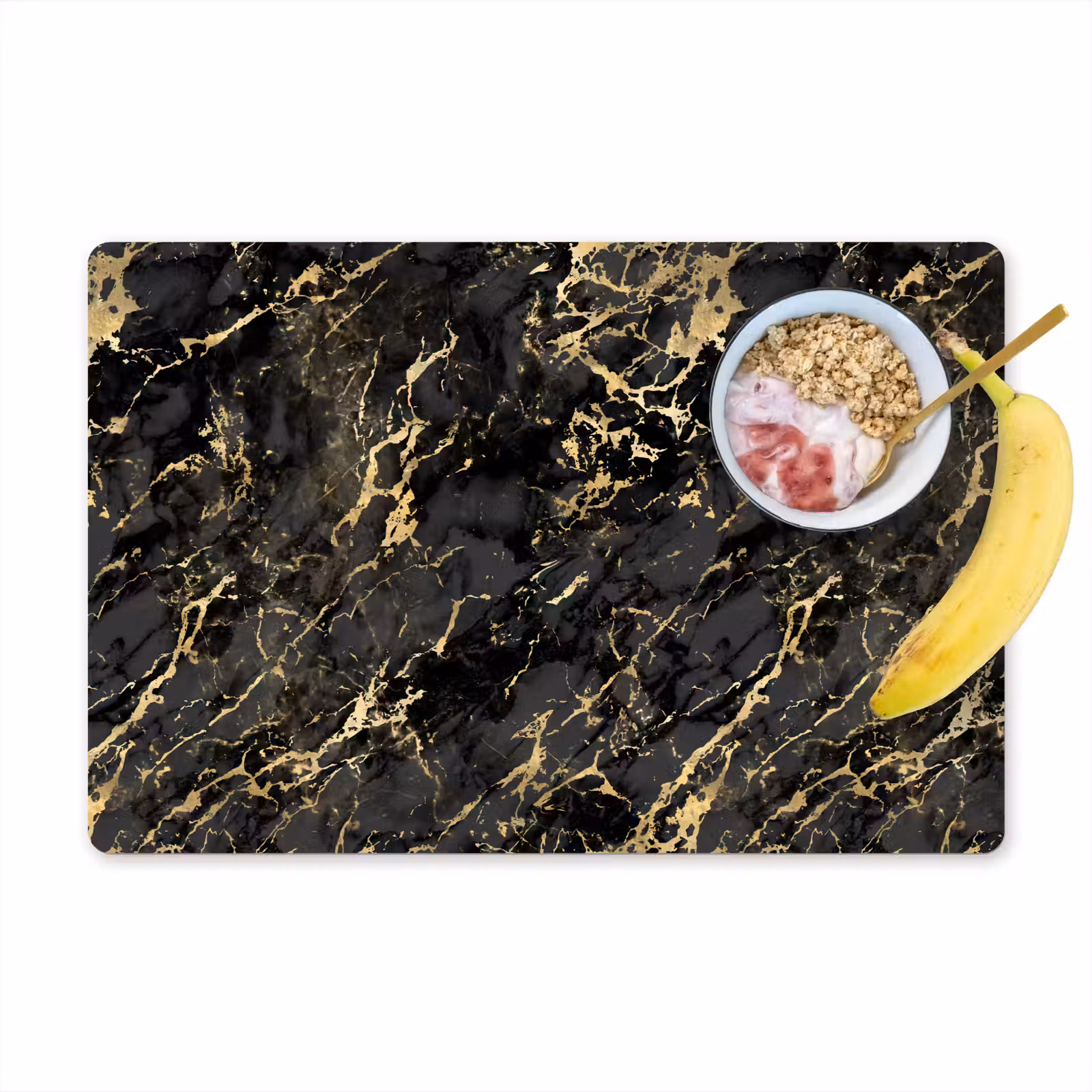 Placemat - 6 stuks - Marmer - Zwart - Goudstructuur — 1