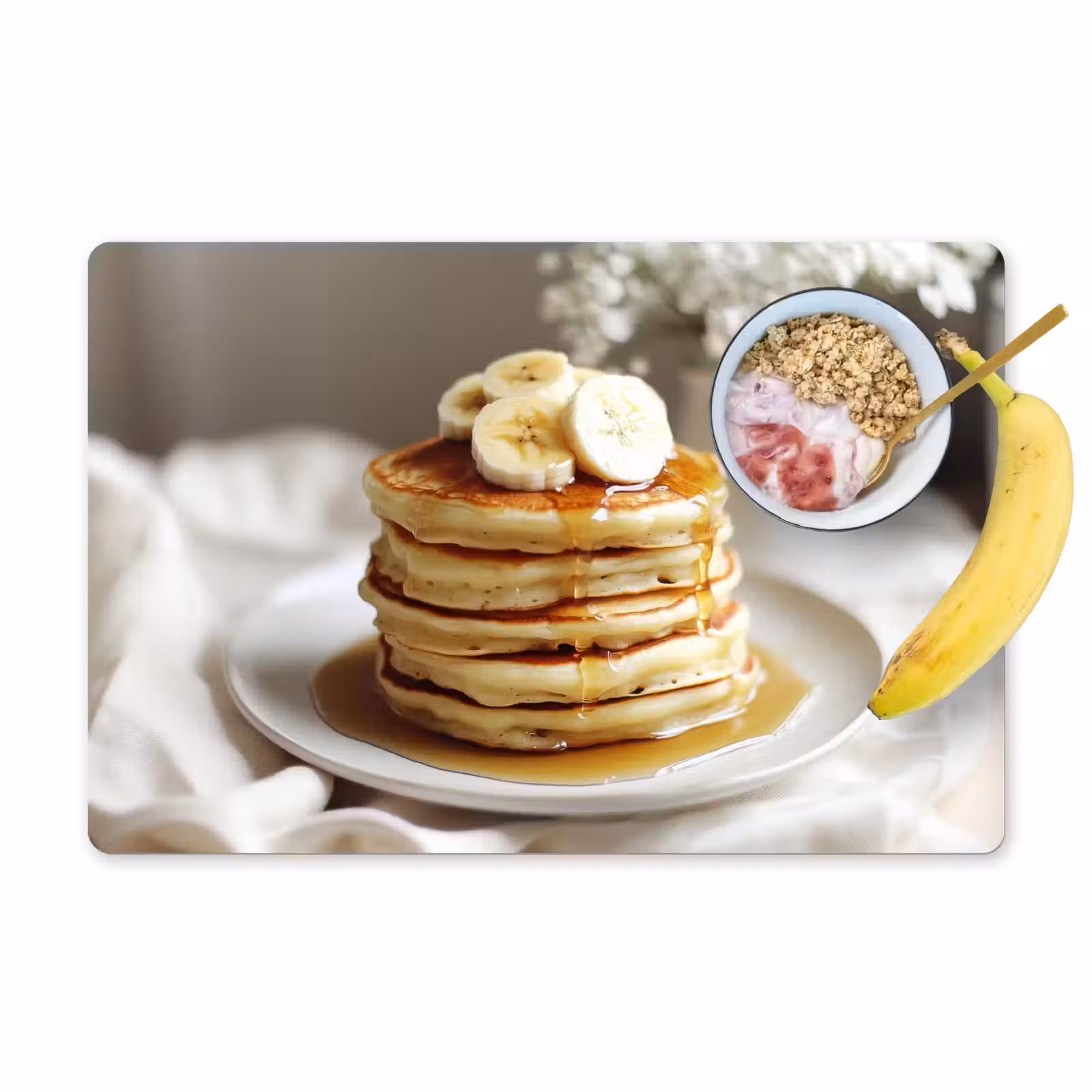 Placemat - 6 stuks - Pannenkoeken - Banaan - Siroop - Wit - Beige — 1