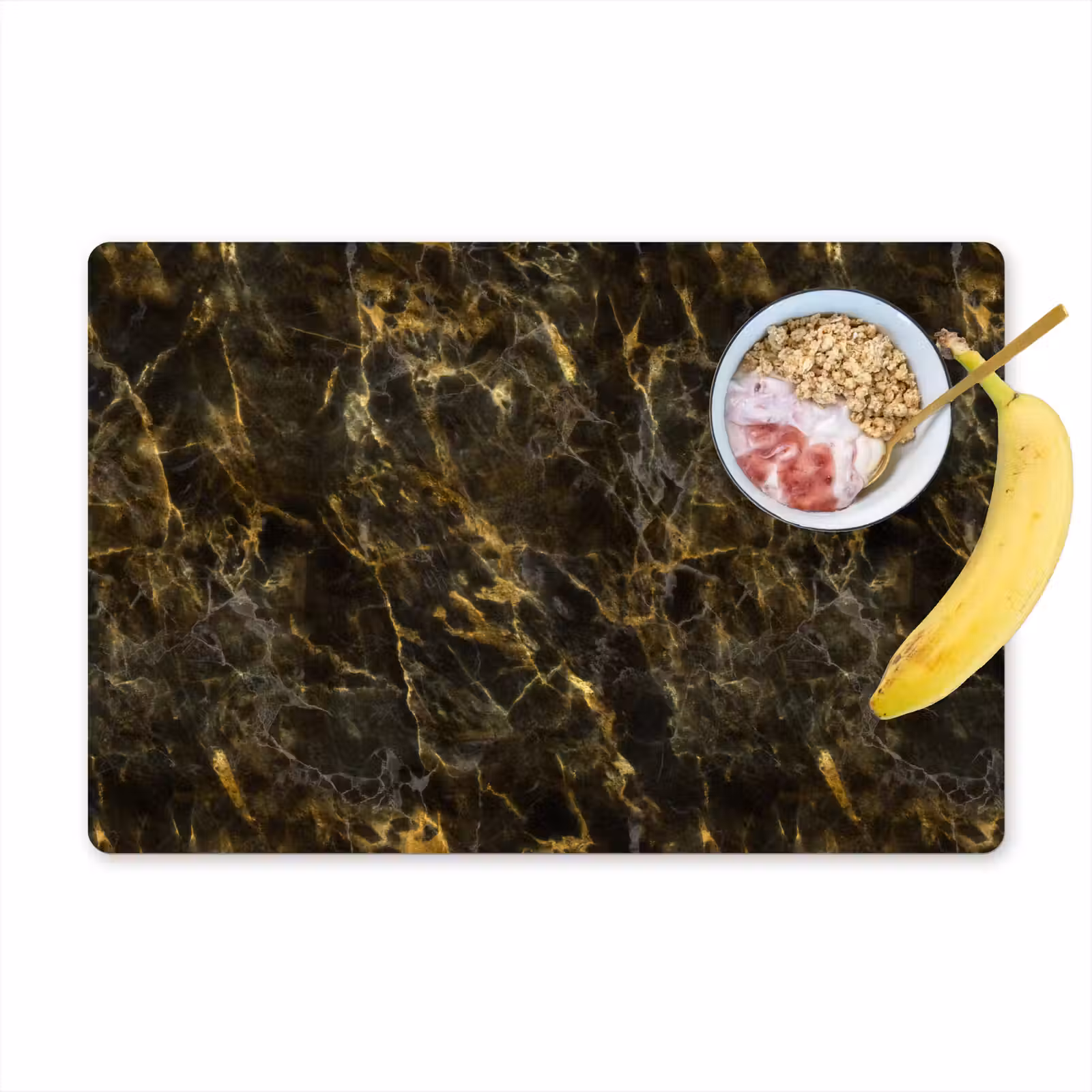 Placemat - 6 stuks - Zwart - Marmer - Goud — 1